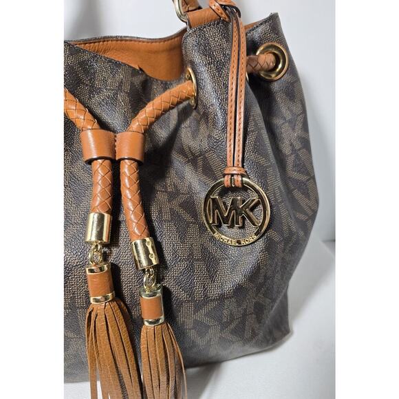 MICHAEL Michael Kors MARINA Hobo Bag Signature Canvas Tassel Drawstring Large - Picture 2 of 16